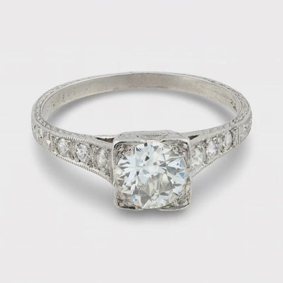 Art Deco Platinum Diamond Engagement Ring .80ct