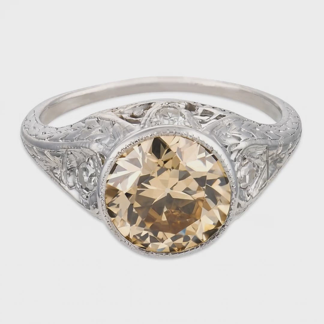 Load video: Art Deco Platinum Diamond Engagement Ring 2.39ct