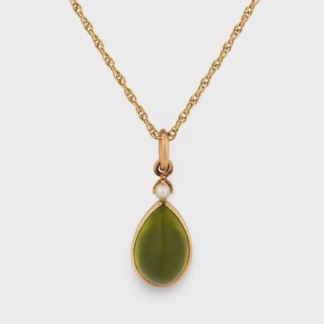 Victorian 14k Peridot & Pearl Pendant Necklace