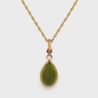 Victorian 14k Peridot & Pearl Pendant Necklace