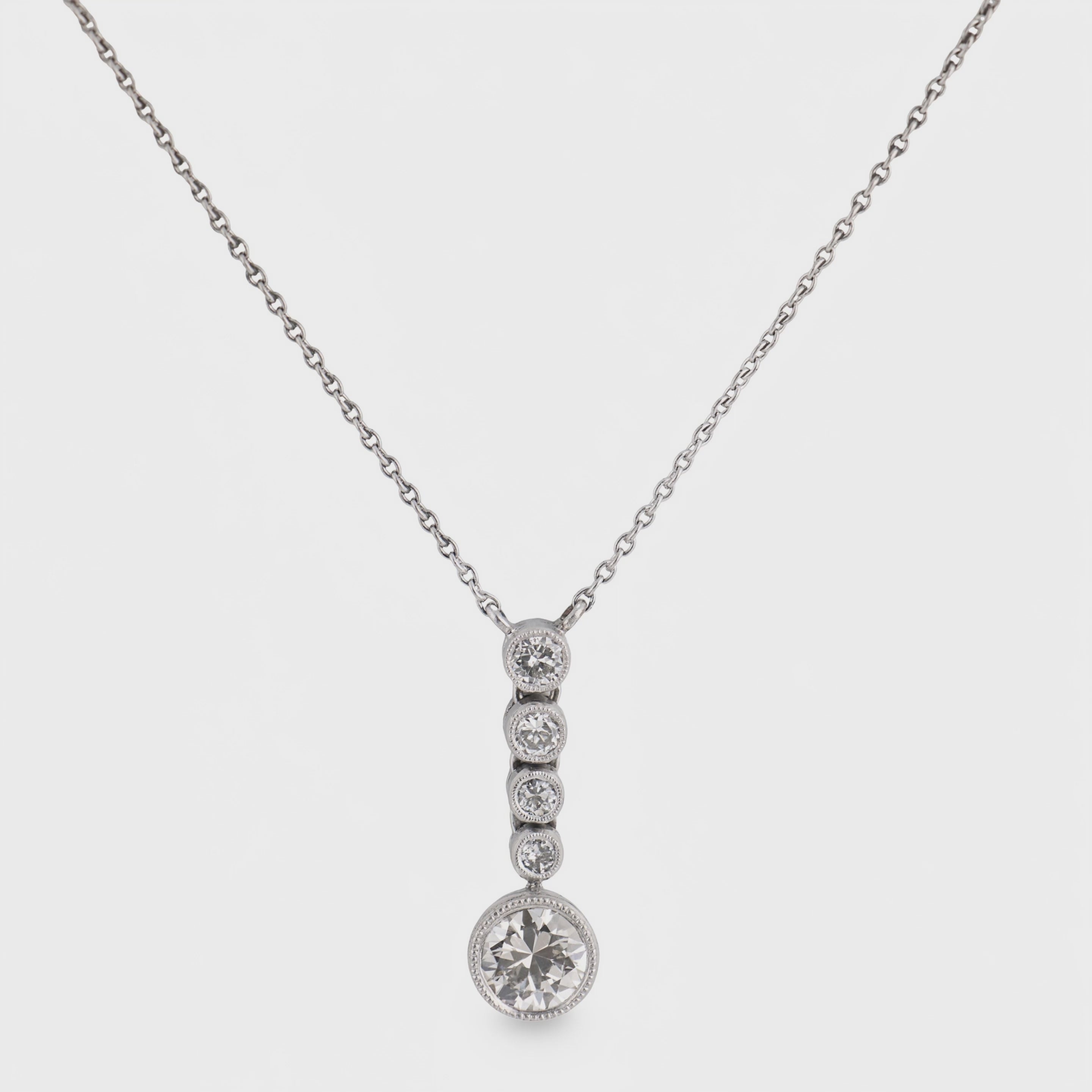 Art Deco Platinum Diamond Drop Pendant Necklace