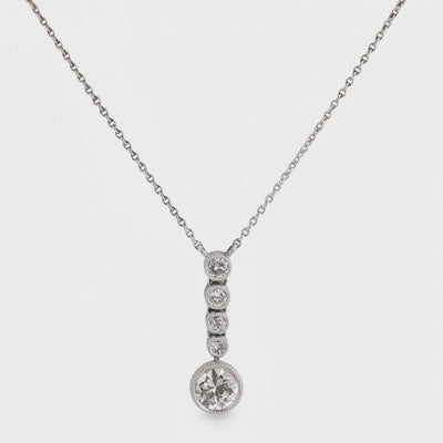 Art Deco Platinum Diamond Drop Pendant Necklace