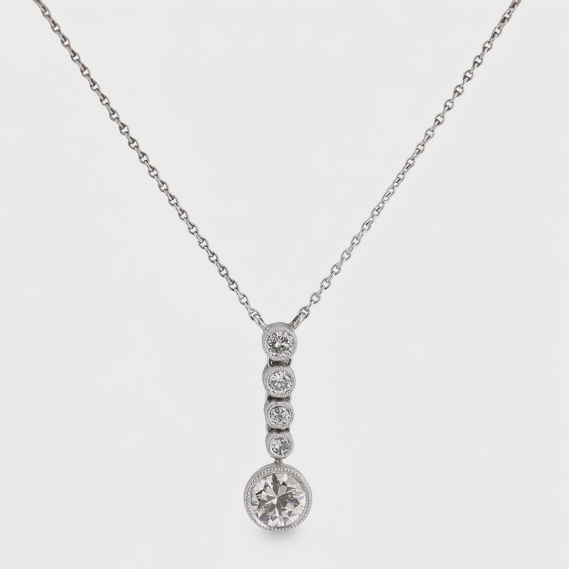 Art Deco Platinum Diamond Drop Pendant Necklace