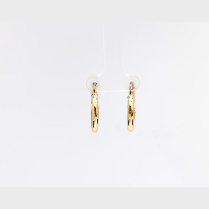 Estate 14k Pearl Cat Motif Hoop Earrings