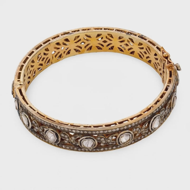 Estate Silver Gilt Diamond Bangle Bracelet