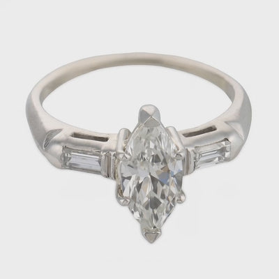Retro Platinum Diamond Engagement Ring .90ct