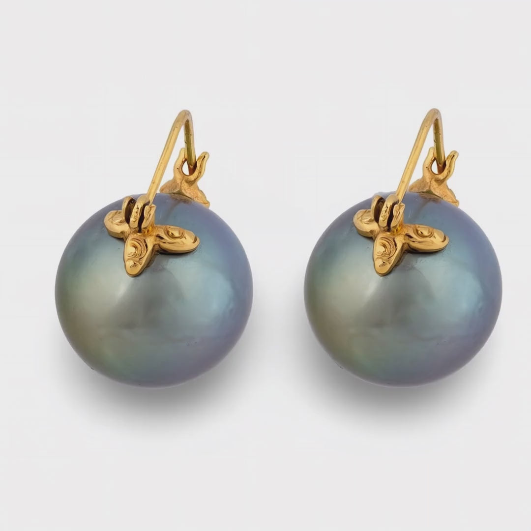 Estate 14k Black Tahitian Pearl Earring 14mm