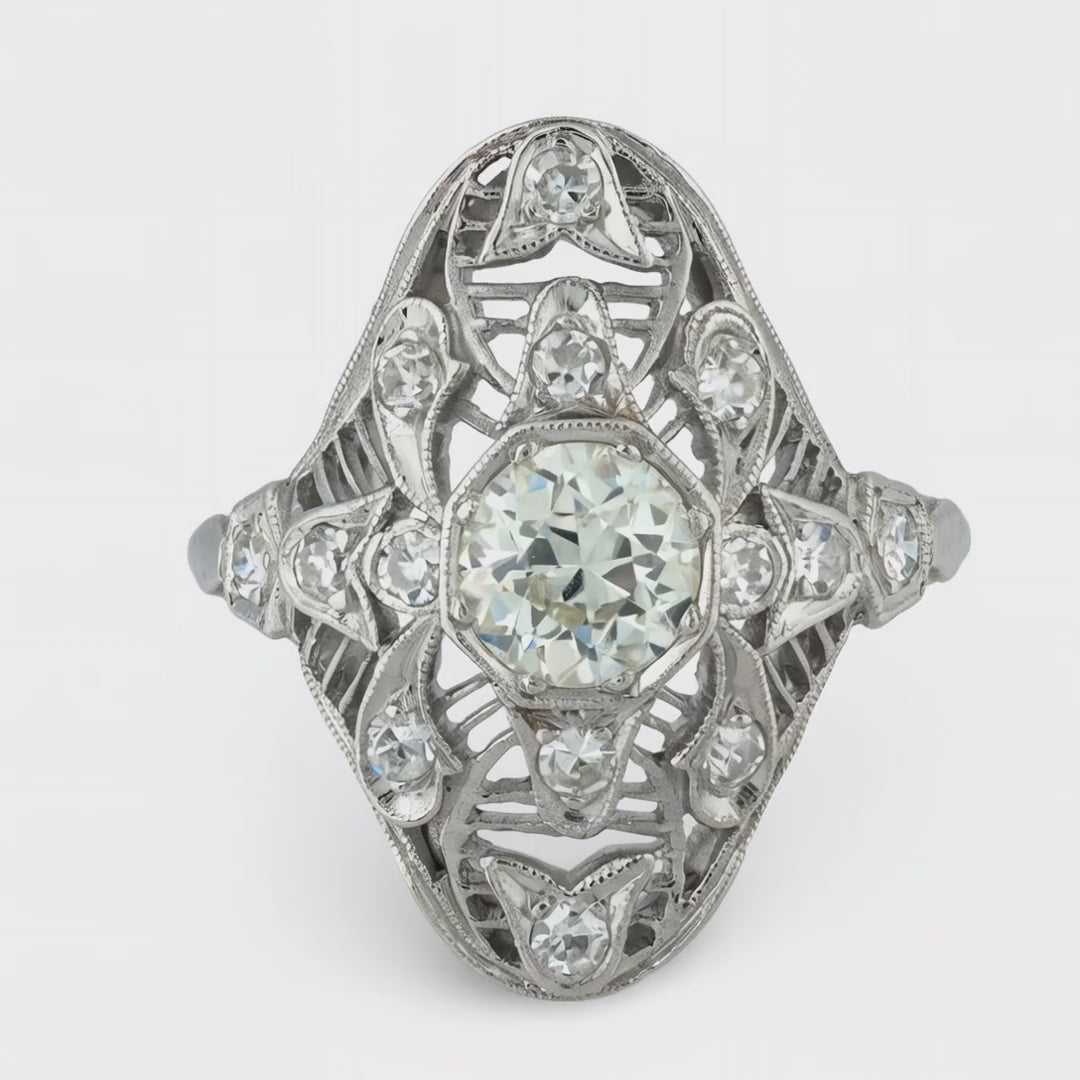Edwardian Platinum Diamond Navette Ring