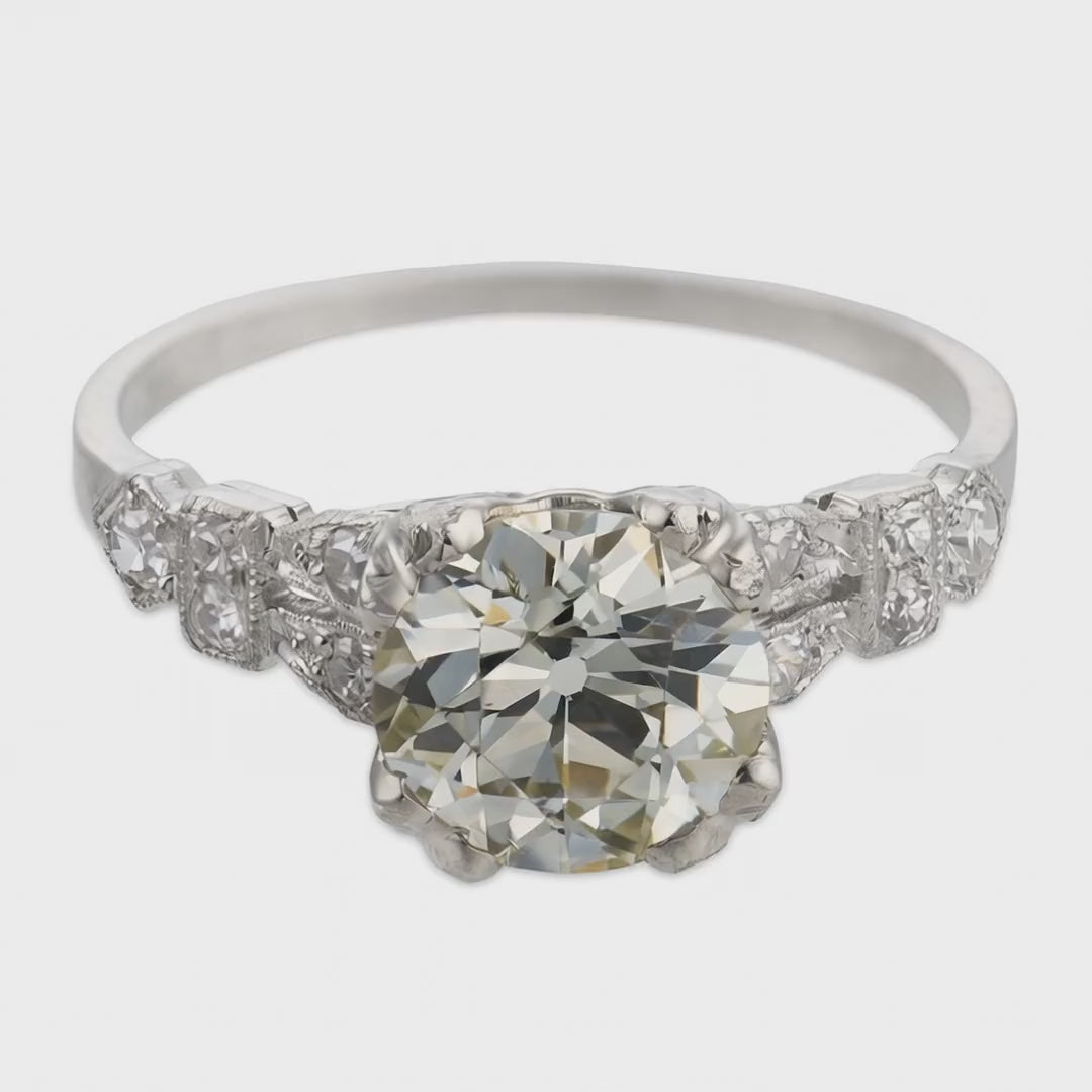 Load video: Art Deco Platinum Diamond Engagement Ring 1.59ct