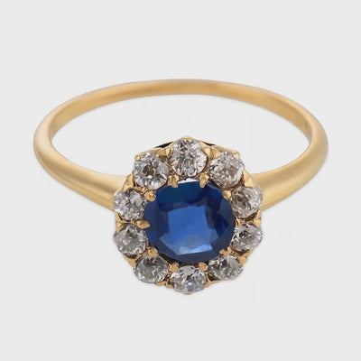 SCHULMANN & SONS Victorian 18k Sapphire & Diamond Halo Ring