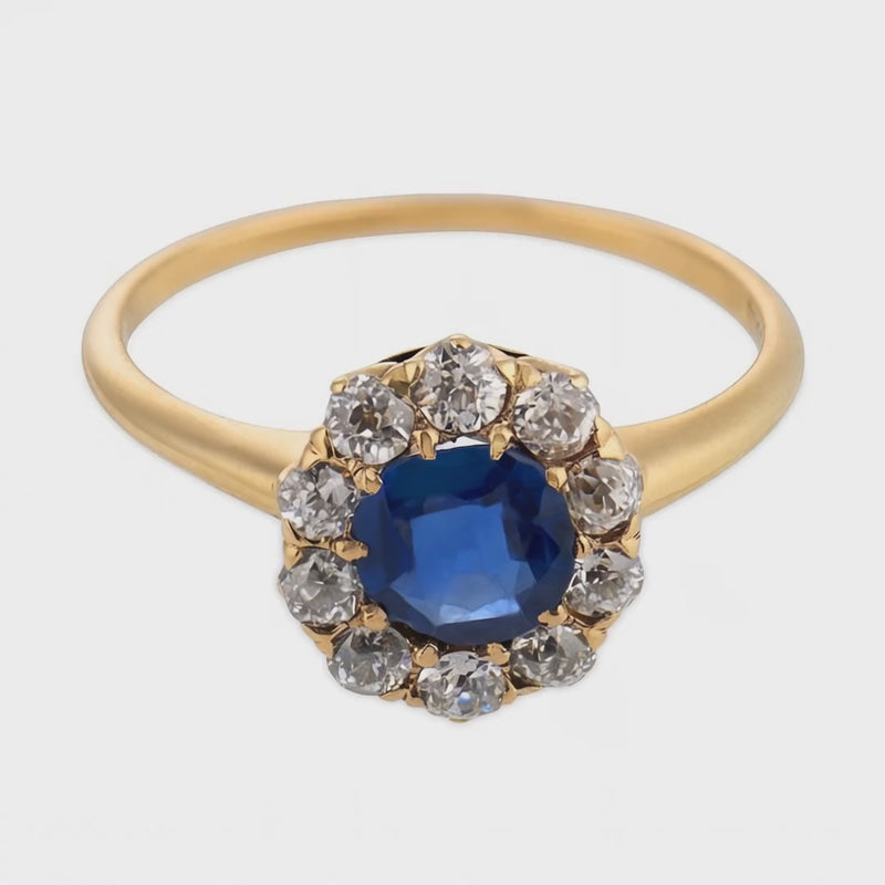 SCHULMANN & SONS Victorian 18k Sapphire & Diamond Halo Ring