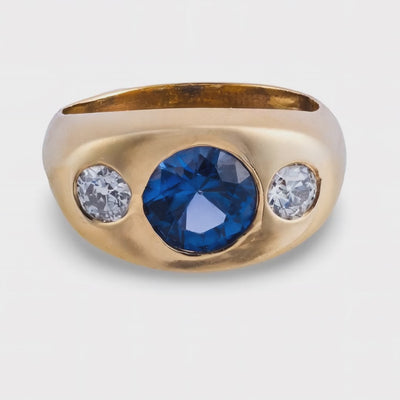 VIctorian 14k Sapphire & Diamond Flush Mount Ring