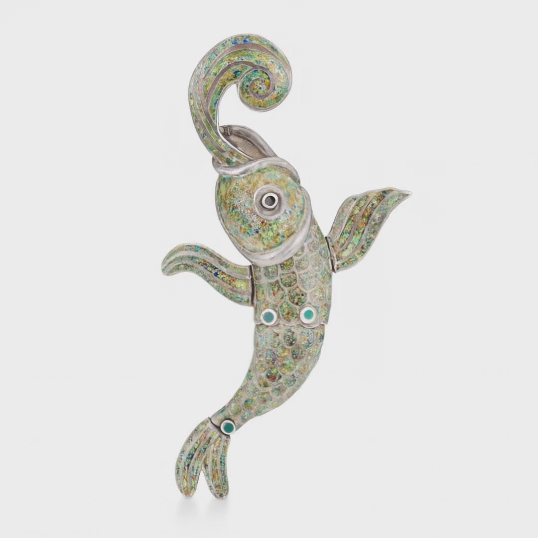 MARGOT DE TAXCO Vintage Mexican Sterling Silver Enamel Fish-Motif Pin