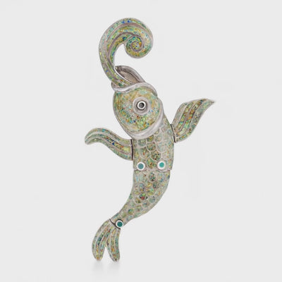 MARGOT DE TAXCO Vintage Mexican Sterling Silver Enamel Fish-Motif Pin