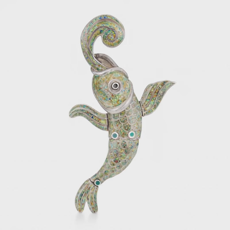 MARGOT DE TAXCO Vintage Mexican Sterling Silver Enamel Fish-Motif Pin