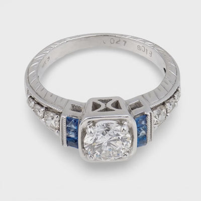 Estate 14k Diamond & Sapphire Engagement Ring .60ct