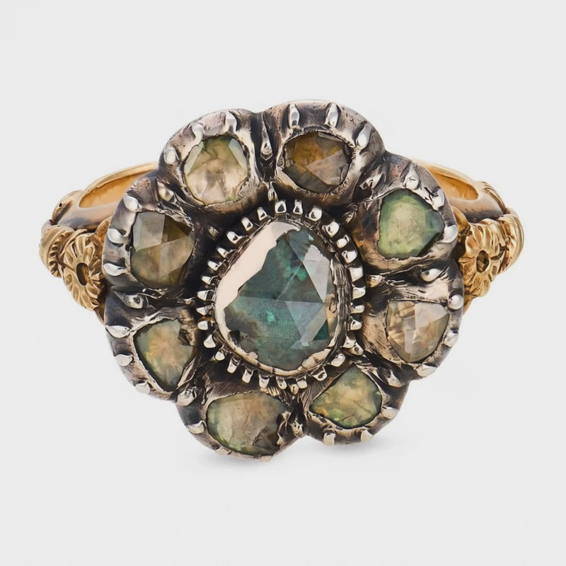 Victorian 15k/Sterling Silver Diamond Halo Ring