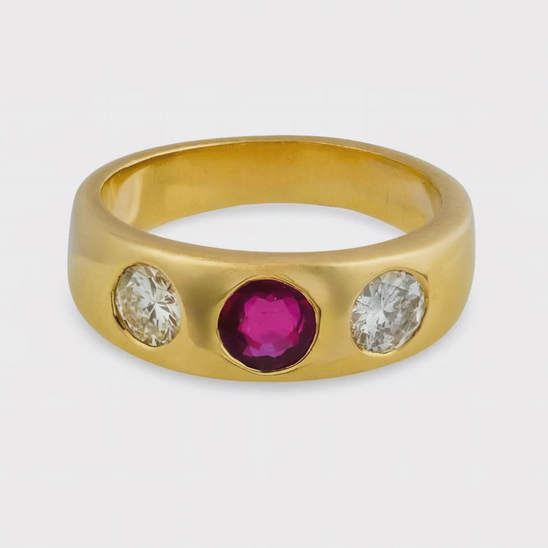 Vintage 14k Ruby & Diamond Flush Mount Ring
