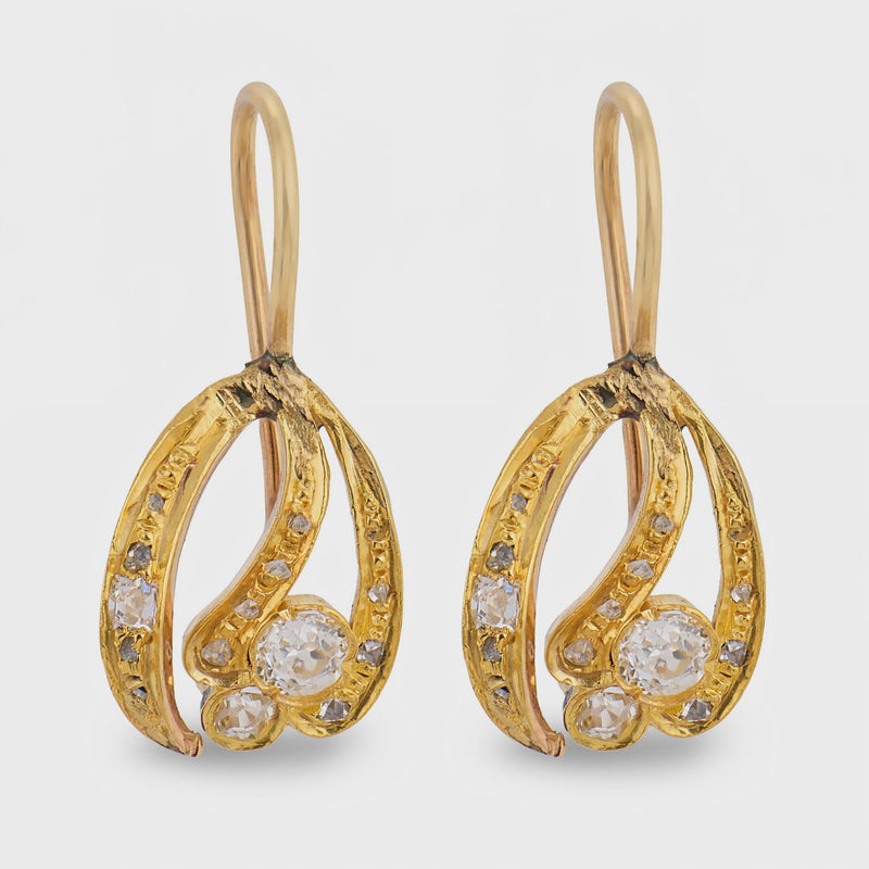 Edwardian 14k Diamond Knot-Motif Earrings
