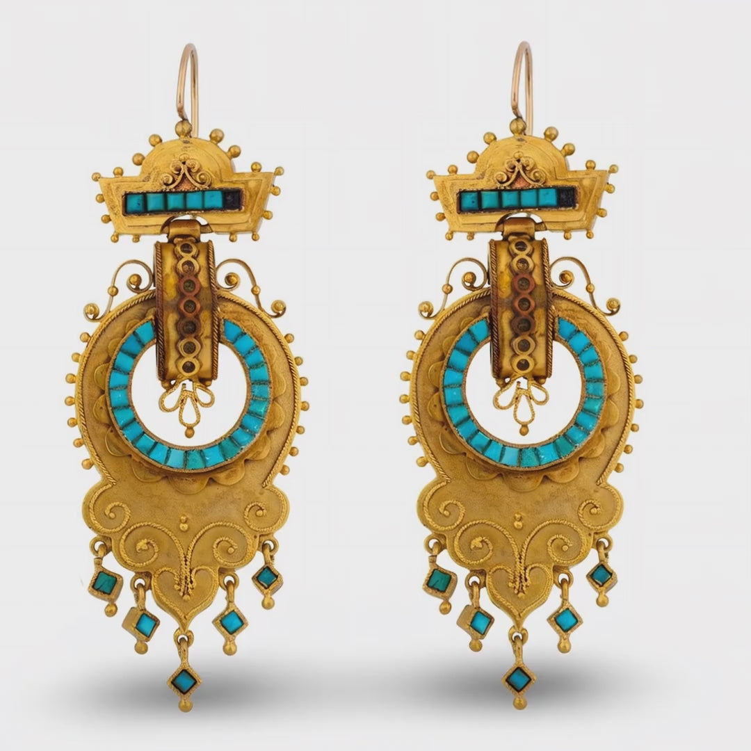 Victorian 14k Etruscan Turquoise Earrings