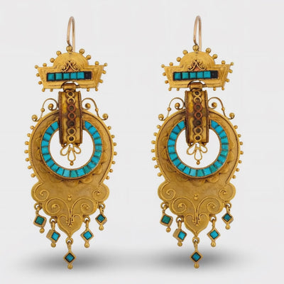 Victorian 14k Etruscan Turquoise Earrings