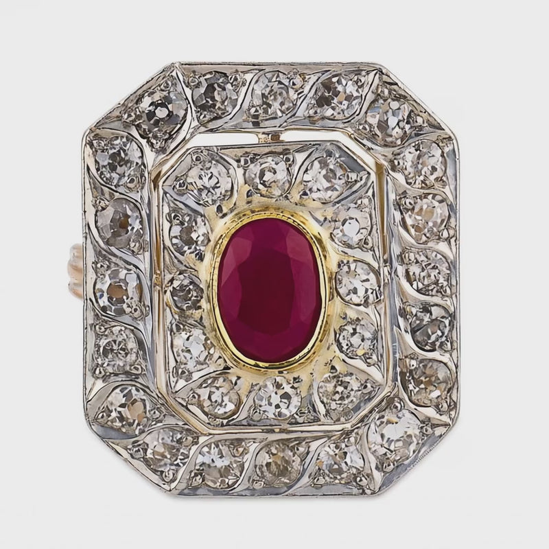 Edwardian 18k/Platinum Ruby & Diamond Halo Ring
