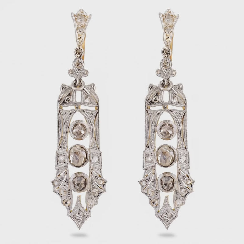 Edwardian 14k/Platinum Diamond Dangle Earrings
