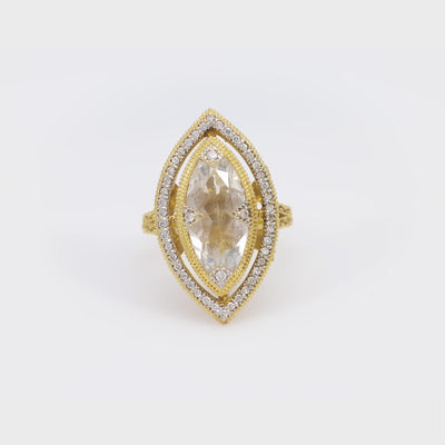 JUDE FRANCES Estate 18k White Topaz and Diamond Navette Ring
