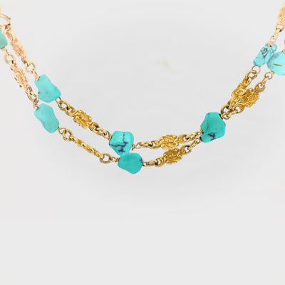 Victorian 14k Turquoise Nugget Chain Necklace