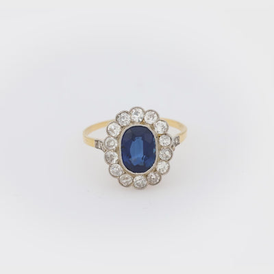 Art Deco 14k/Platinum Sapphire & Diamond Halo Ring