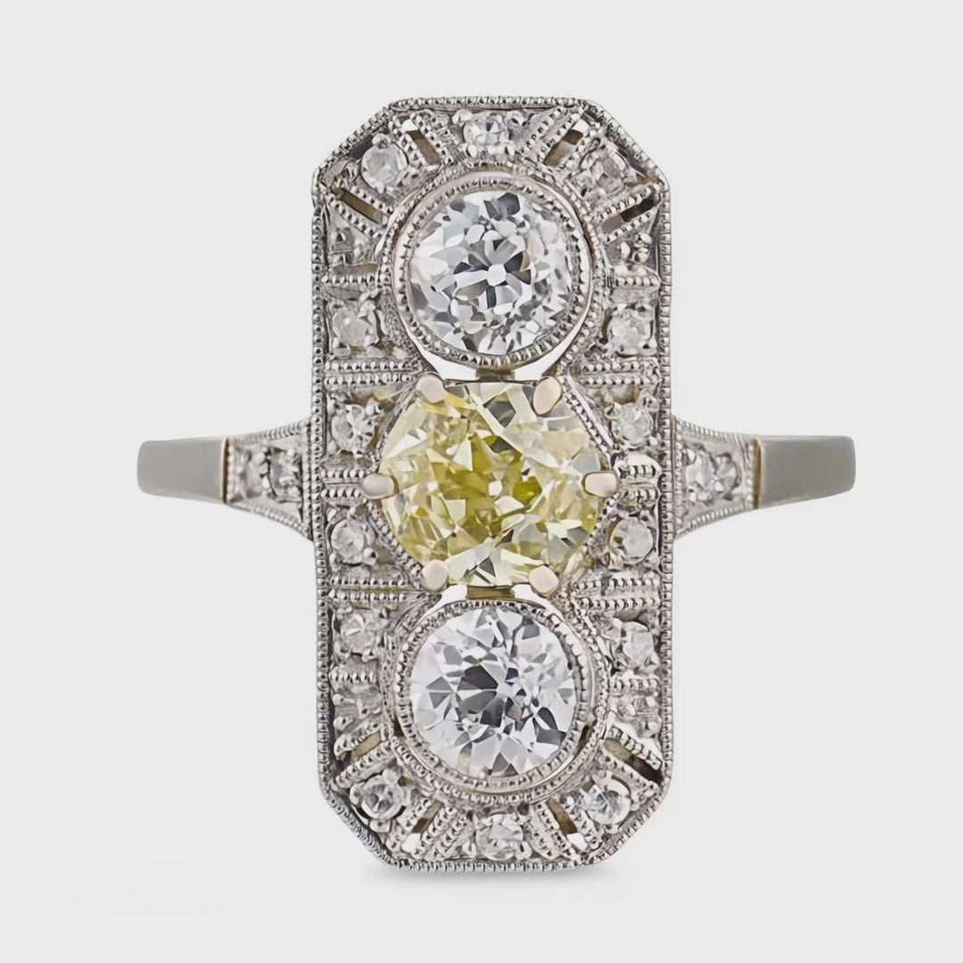 Load video: Edwardian 18k/Platinum Diamond Navette Ring