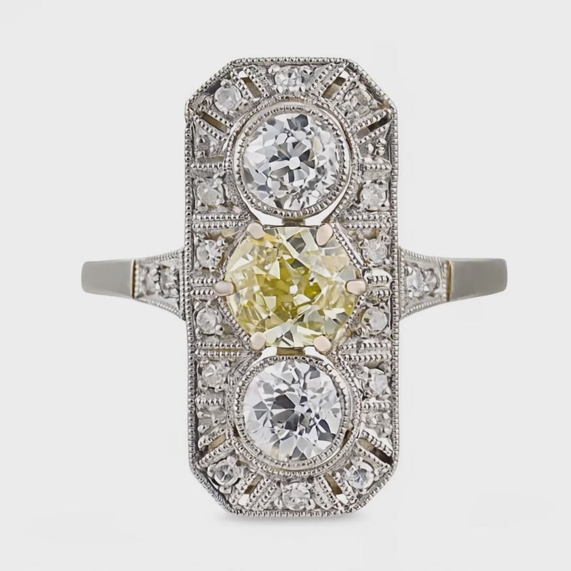 Edwardian 18k/Platinum Diamond Navette Ring