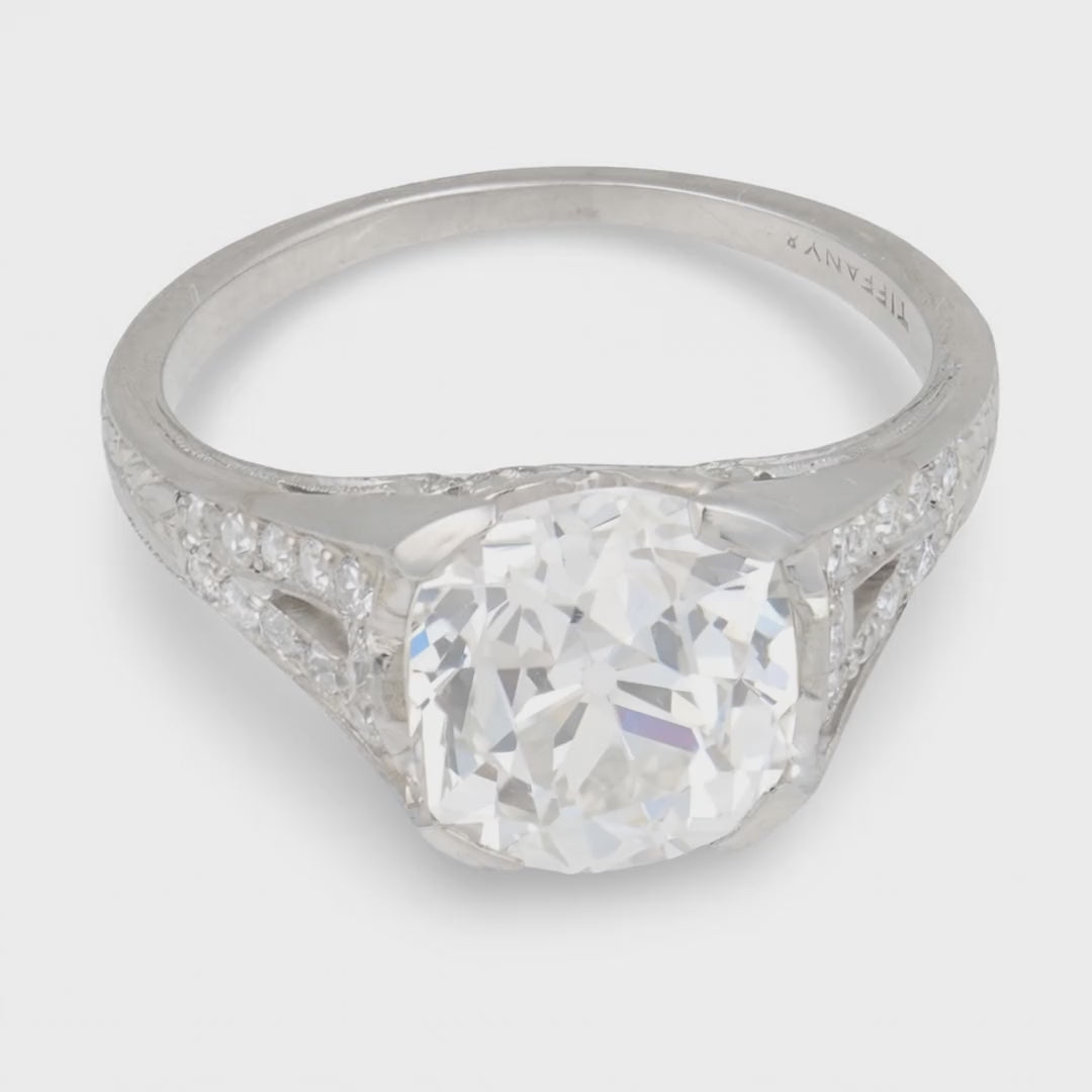 TIFFANY & CO. Art Deco Platinum GIA Diamond Engagement Ring 3.03ct