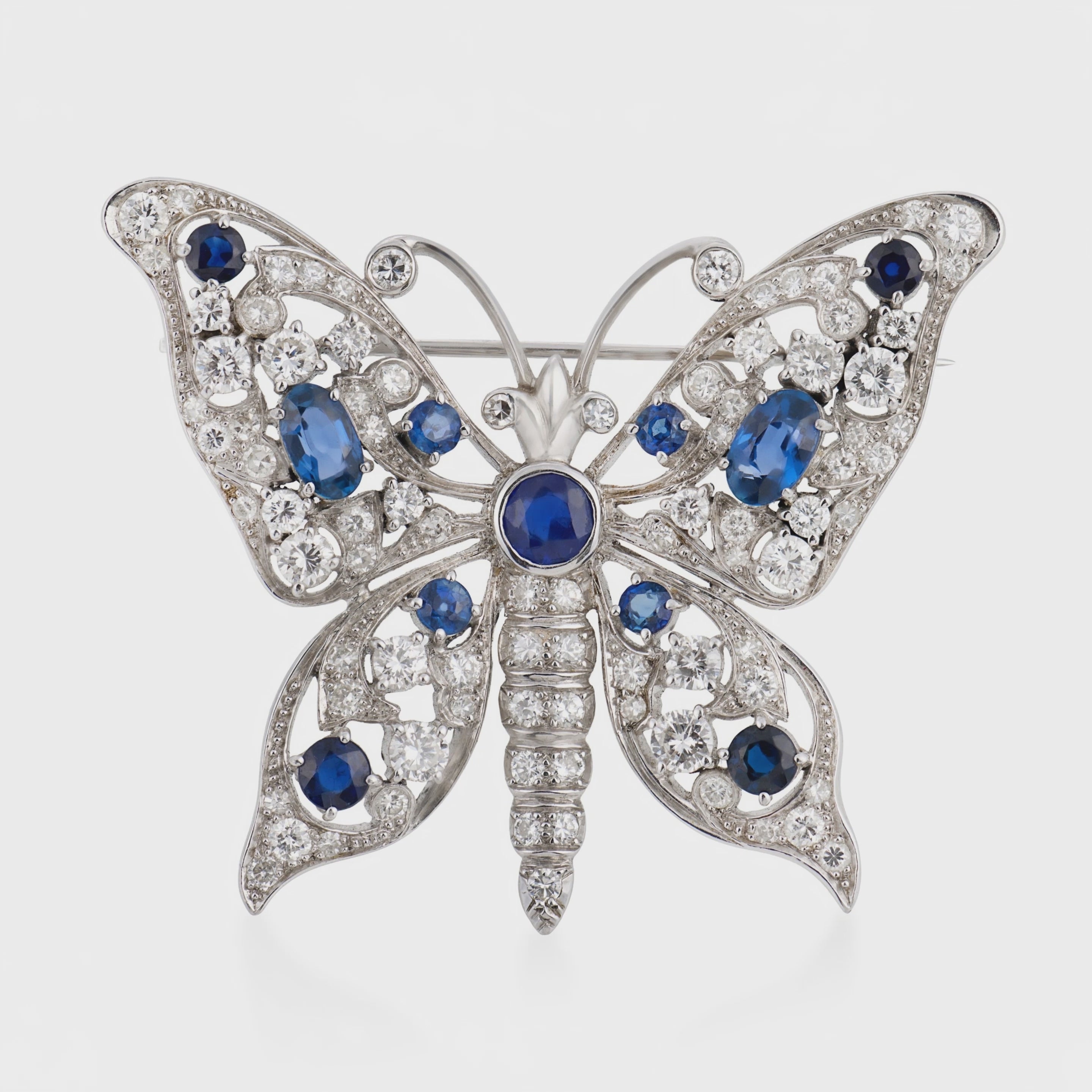 Estate Platinum Sapphire & Diamond Butterfly-Motif Pin
