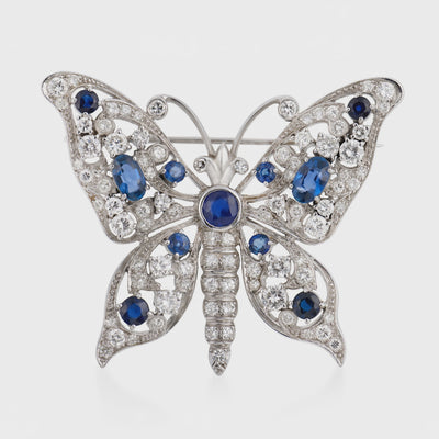 Estate Platinum Sapphire & Diamond Butterfly-Motif Pin
