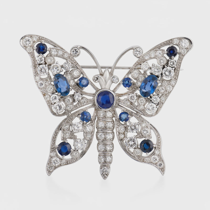 Estate Platinum Sapphire & Diamond Butterfly-Motif Pin