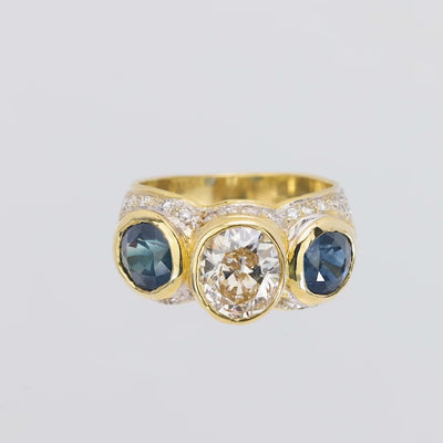 Vintage 18k Diamond and Sapphire Statement Ring