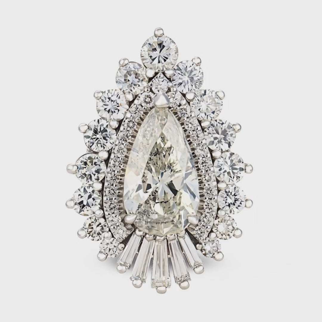 Load video: Vintage 18k Diamond Halo Ring 4.25ct