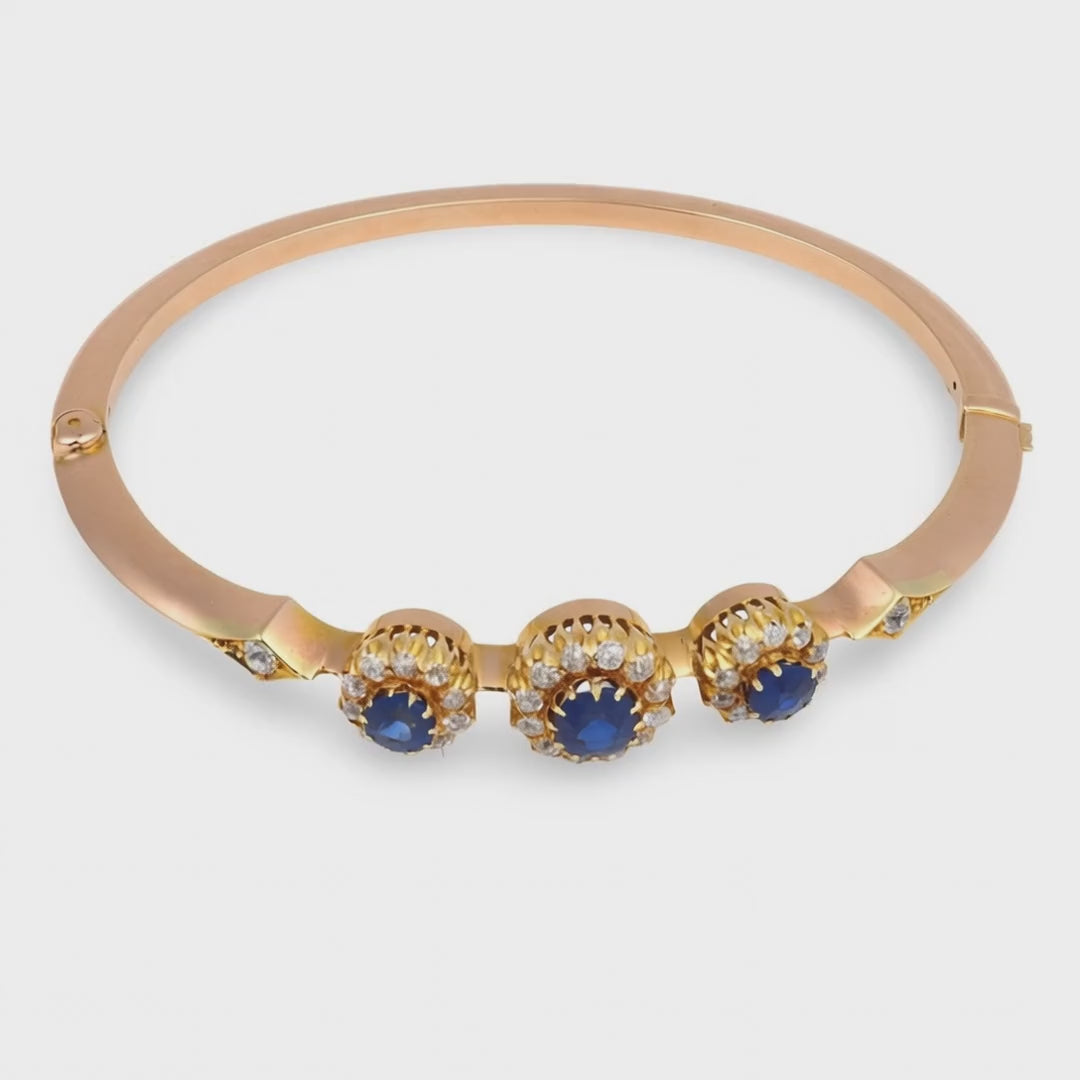Victorian 18k Sapphire & Diamond Halo Bangle