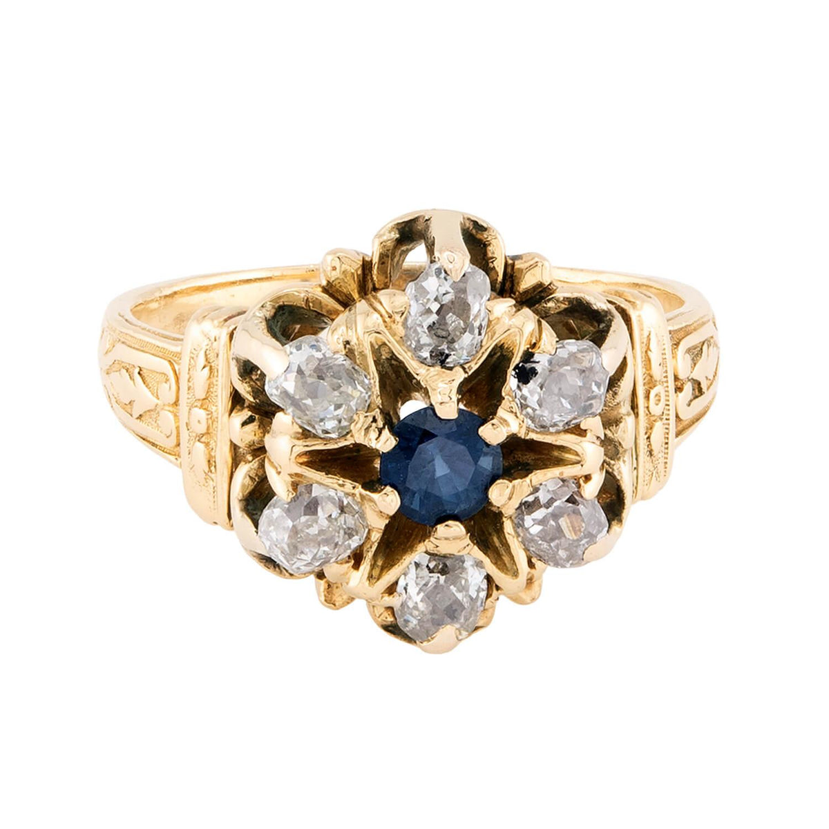 Victorian 14k Sapphire & Diamond Halo Ring
