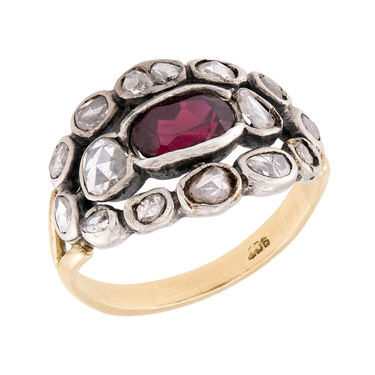 Georgian 9k/Sterling Silver Garnet & Diamond Cluster Ring