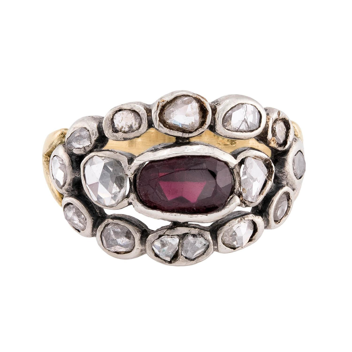 Georgian 9k/Sterling Silver Garnet & Diamond Cluster Ring