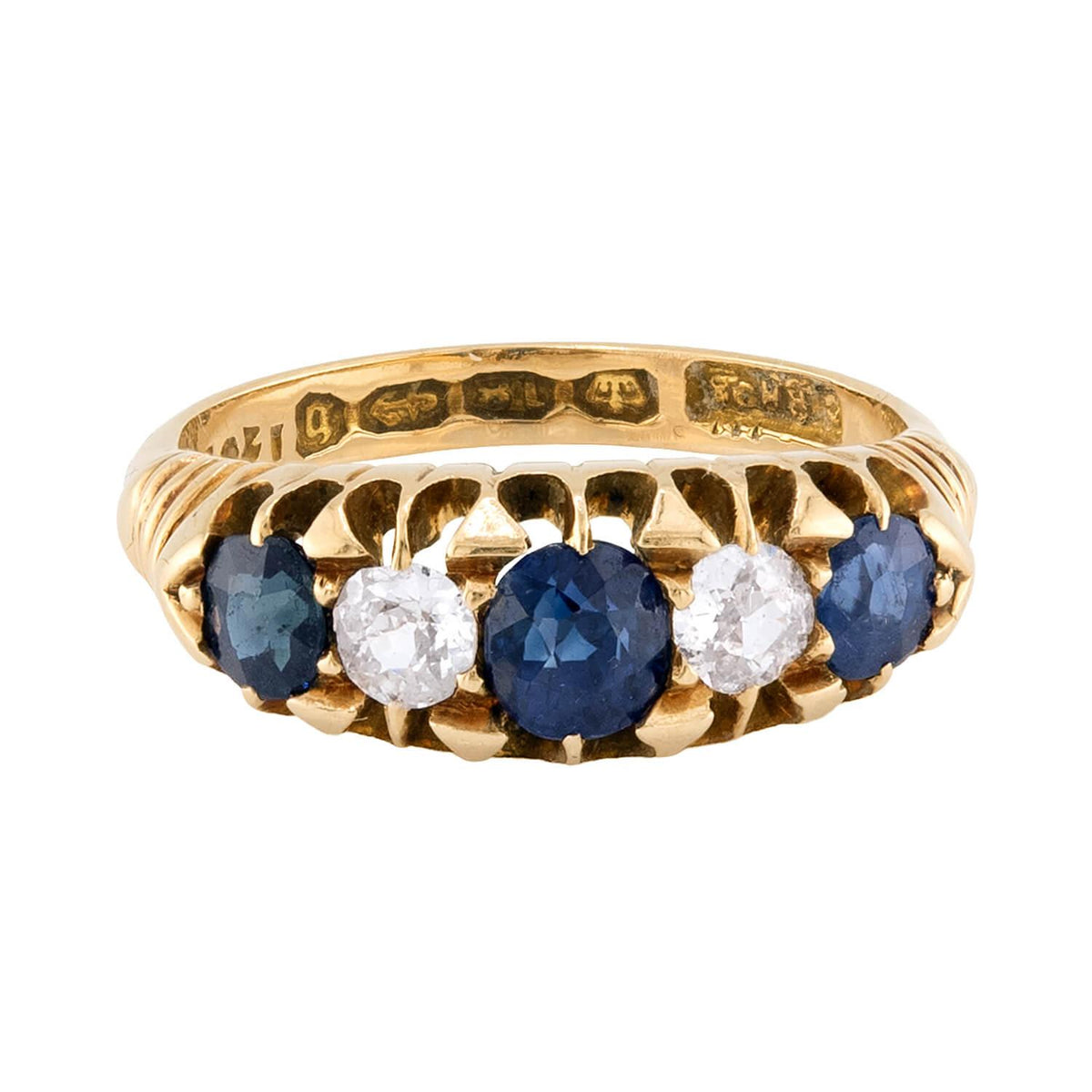 Victorian English 18k Sapphire & Diamond Ring