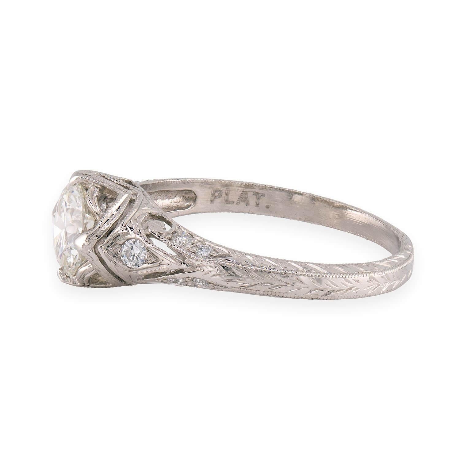 Art Deco Platinum Diamond Engagement Ring .85ct