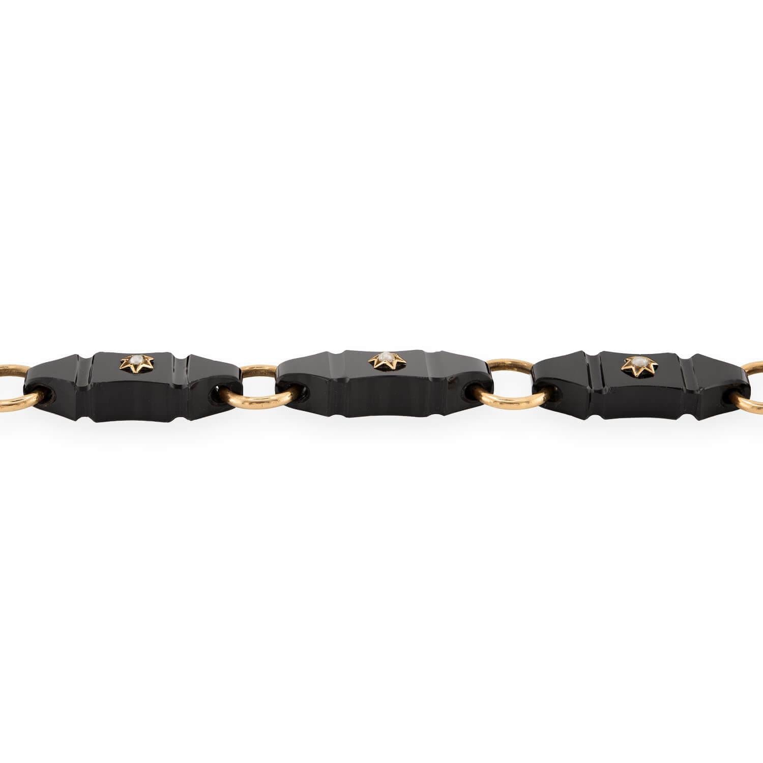 Art Deco 14k Onyx & Pearl Link Necklace