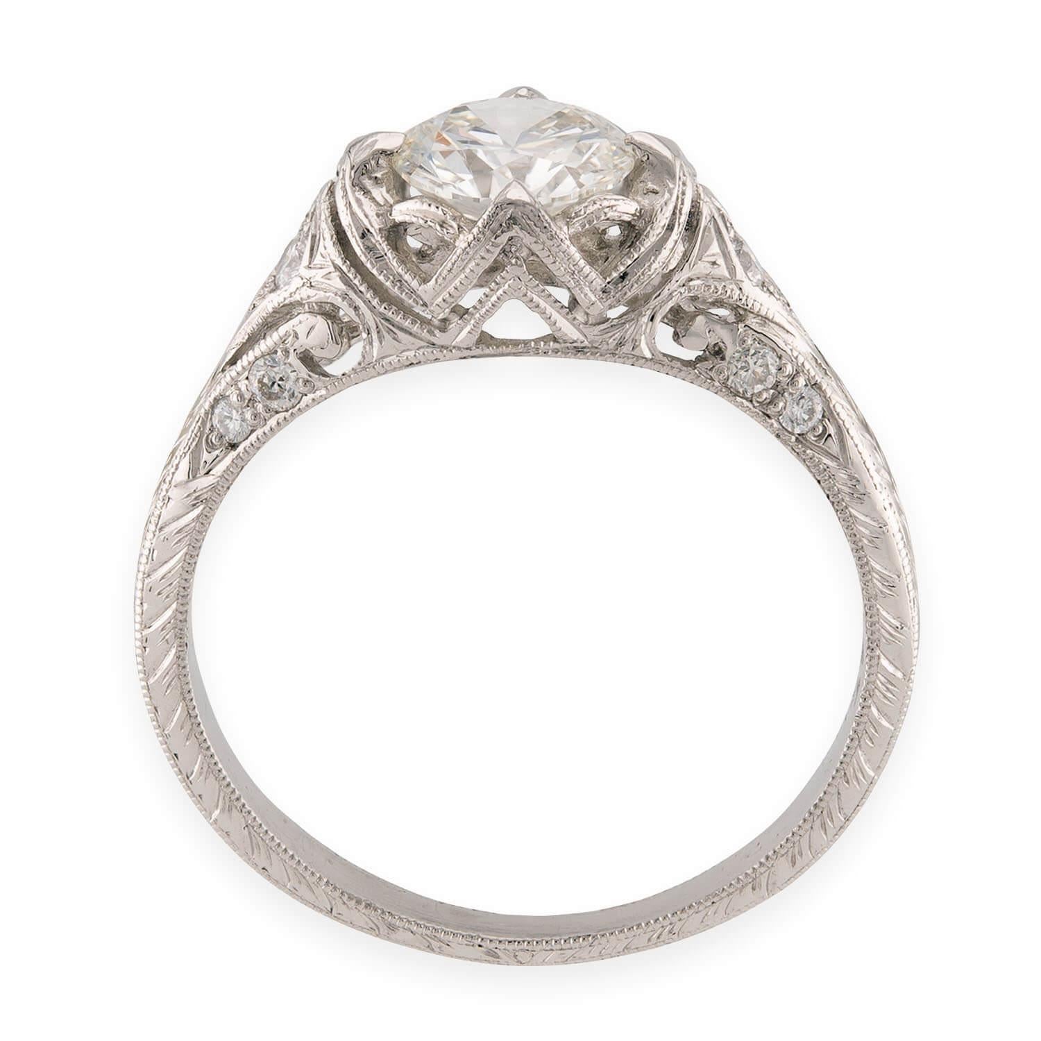 Art Deco Platinum Diamond Engagement Ring .85ct