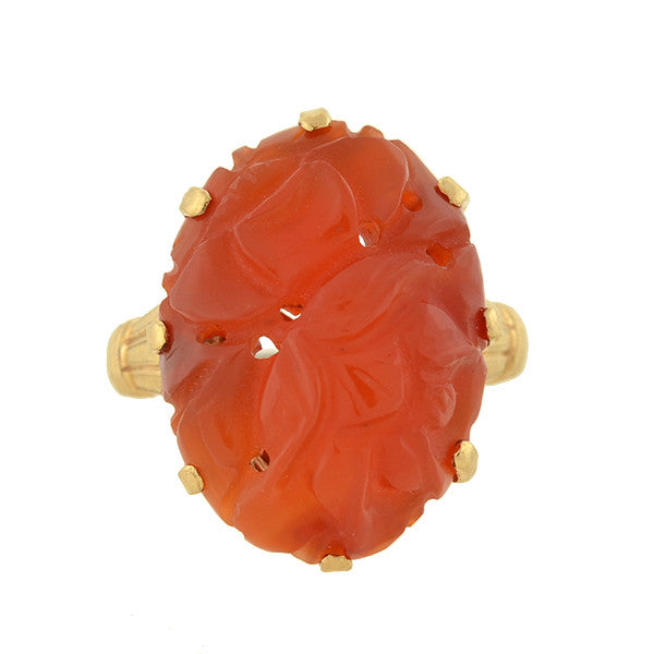 Art Deco 10kt Carved Carnelian Ring