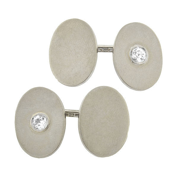 Late Art Deco 14kt Gold Diamond Cufflinks 1.00ctw