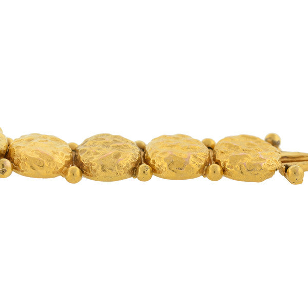 Victorian 14kt Gold Textured Button Bracelet