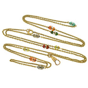 Art Deco 14kt Watch Chain w/ Agate & Crystal Beads 51"